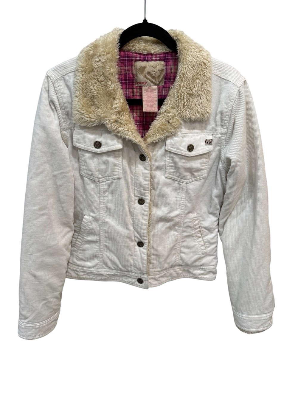 Vintage Y2K Roxy Ivory Corduroy Sherpa Trucker Jacket sz L Shearling Lining Y2K